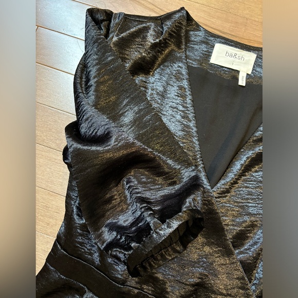 ba&sh “cami” V-Neck 3/4 Sleeve Crossover textured Satin Dress - Picture 7 of 16